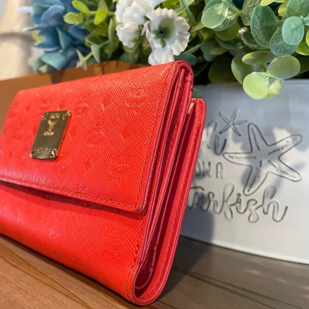 MCM Embossed Leather Compact Wallet